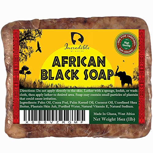 #1 Best Quality African Black Soap - 1lb (16oz) Raw Organic Soap for Acne, Dry Skin, Rashes, Scar Removal, Face & Body Wash, Authentic Beauty Bar From Ghana West Africa Incredible By Nature