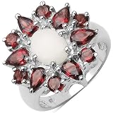 3.00 Carat Genuine Opal & Garnet Sterling Silver Ring