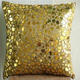 The Gold Mosiac - 14x14 Inches Throw Pillow Covers - Silk Pillow Cover with Gold Accents