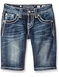Apparel: Miss Me Little Girls Beaded Bermuda Denim Shorts, Dark, 12 - Miss Me Girls 7-16 Child Code