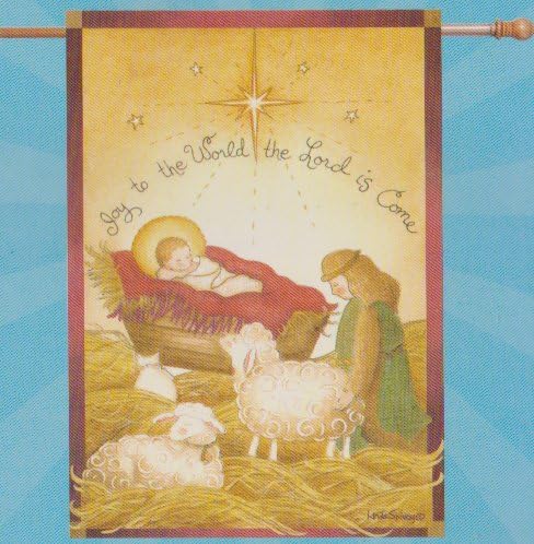Manger Scene Large Garden Flag 28 inch x 40 inch " Joy to the World the Lord is Come " Mary and Jesus and Lambs
