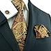 Landisun SILK Paisleys Mens SILK Tie Set: Necktie+Hanky+Cufflinks 651 Gold Black, 3.25