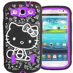 WwWSuppliers Hello Kitty Hybrid Case for Samsung Galaxy S3 III i9300 Purple High Impact Bow Cover + Free Screen Protector & Stylus SHIPS NEXT DAY FROM USA