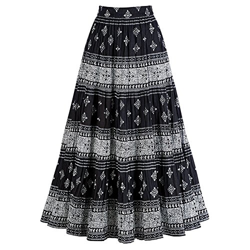 Women's Reversible Twilight Black And White Paisley Peasant Skirt