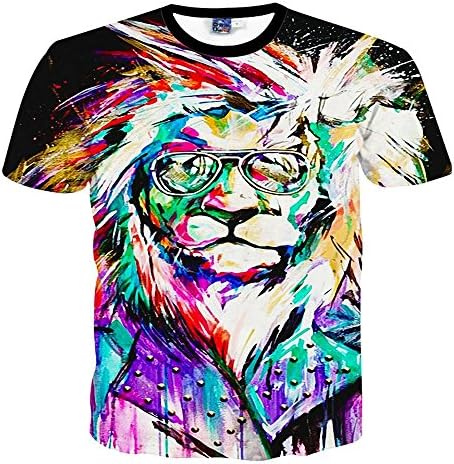 Simpleme Men's Fashion 3D Print Graffiti Colorful Lion Hip Hop Style T-Shirts