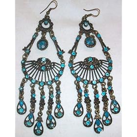 Vintage Style, Princess Jasmine Halloween Costume Accessory, Ear Jewelry, Earrings, Blue and Bronze, 3