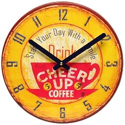 Quality Time Cheer Up Coffee 10 Vintage Image Wall Clock