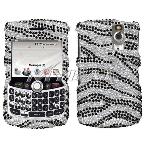 Sparkling Silver with Black Zebra Strip Full Diamond Rhinestone Snap on Hard Skin Bling Cover Case for Blackberry Curve 8300 8310 8330