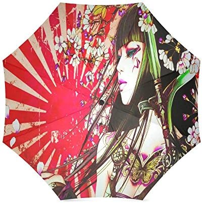 Design Custom Japanese Geisha Girl Art Folding Portable Outdoor Rain /Sun Umbrella Beach Travel Shade Sunscreen For Women/Men