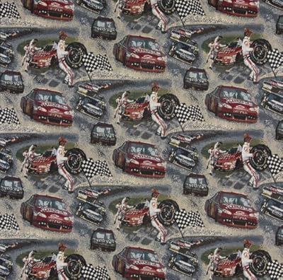 Nascar Racing Driver and Pit Crew Theme Tapestry Upholstery Fabric by the yard