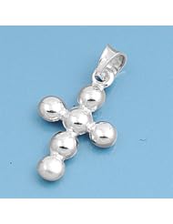 Sterling Silver Beaded Cross Pendant Love Christianity Charm Solid 925 New 37mm with 2mm Rope Chain