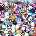 Lot of 20 Assorted Surgical Steel Barbell Tongue Rings 14 Gauge (20 Pack) - Free Shipping