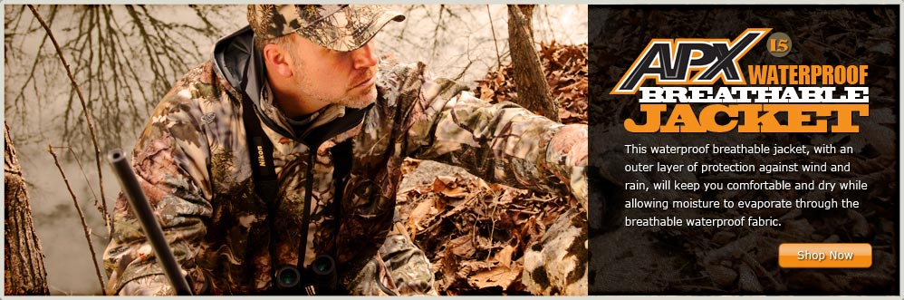 Hunter Climbing Hill Wearing the Russell Outdoors APXG2 L5 Waterproof Breathable Jacket