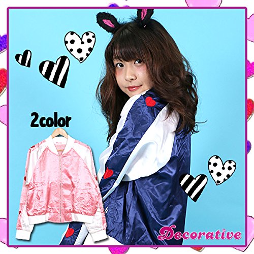 （デコラティブ） Decorative 原宿ヤンキー ハート レタードロゴ 刺繍 配色使い ガーリー アウター スカジャン レディース 原宿系 青文字系 個性的 派手 奇抜 ダンス