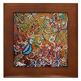 Enchanted Garden Bird Watchers :: Whimsical Folk Art :: Framed Ceramic Tile By Kristen... by 