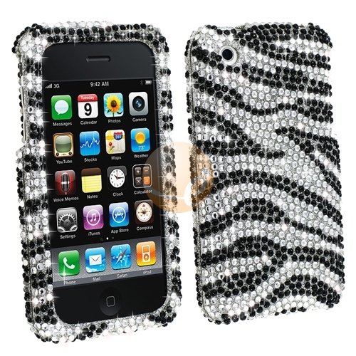 Clip-on Case for Apple iPhone 3G / iPhone 3GS, Black / Silver Zebra Diamond