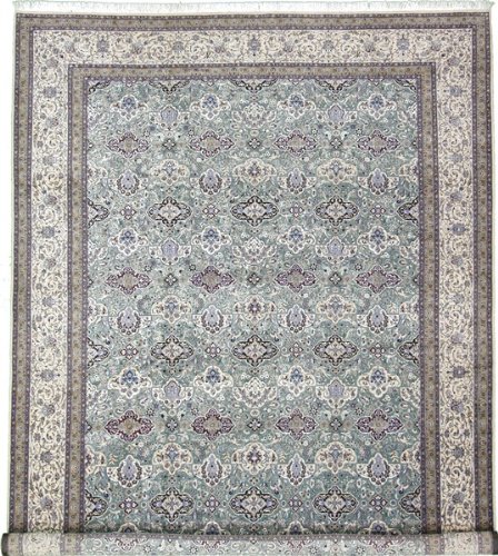 9'9 x 12'11 Green Persian Hand Knotted Silk Nain 