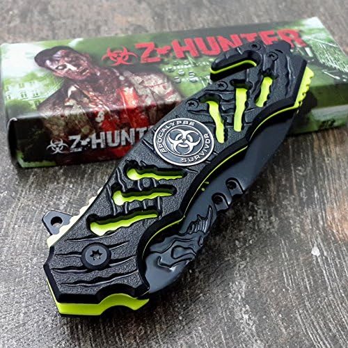 Z-HUNTER BLACK RESCUE KNIFE Neon Green Zombie Folding Blade