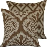 Toffee Exchange Collection - Robert Allen Designer 18" Accent Throw Pillow Covers -Ikat Damask and Diamonds -Oatmeal, Brown, Cream, and Tan Hues - 1 Pillow Cover