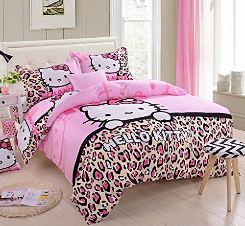 Hughapy® Hello Kitty Bed In A Bag, Cartoon Children Cotton Bedding Sets, Queen size, 4Pcs