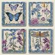 AbsorbaStone Tumbled Tile Assorted Coaster set ~ Blue Wildflower Butterfly ~ ...