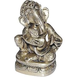 Hindu God Ganesha Brass Statue Playing Manjira