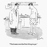 'The knees are the first thing to go.' Cartoon print by Mike Twohy, Published in The New Yorker on 8/19/1996