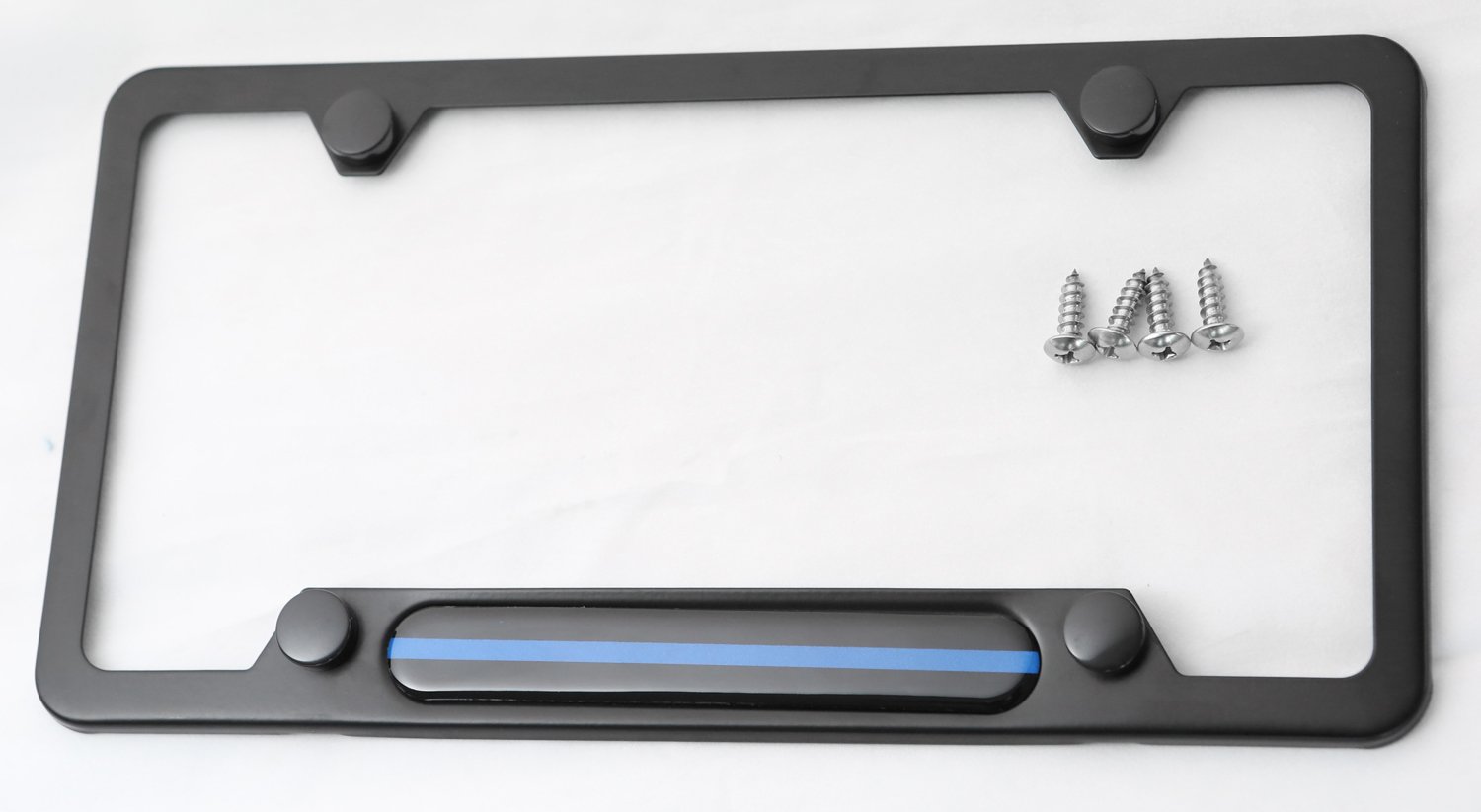 Stainless Steel License Plate Frame Black 4 holes (Thin Blue Line)