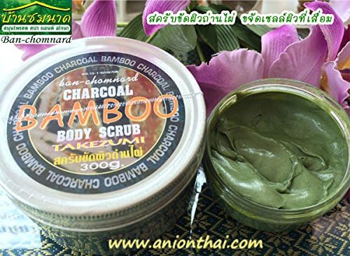 2 x 300g. Baan Chomanard Bamboo Charcoal Scrub Spa Herbal Skin Remove Dark Spot [Free Ceramine UV Line Ginkgo Plus Whitening Cream 8.50ml. + New IZE Jelli Balm ]
