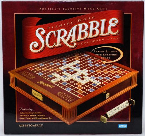 Premier Wood Scrabble Crossword Game - Luxury Edition with Rotating Board
