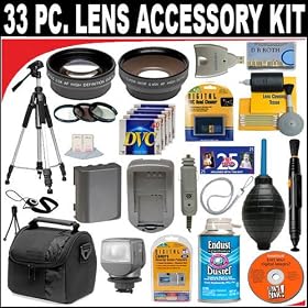 33 PC ULTIMATE MONSTER SUPER SAVINGS DELUXE DB ROTH ACCESSORY KIT, INCLUDES LENSES, FILTERS, VIDEO LIGHT, ACCESSORIES AND MUCH MORE For The Canon GL2, GL1, XM2, XM1 Mini Dv Camcorders