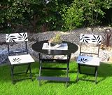 LECO 33130116 Bistro-Set 2 Klappst&uuml;hlen und 1 Tisch &oslash; 85 cm Hartholz lackiert, schwarz-wei&szlig;