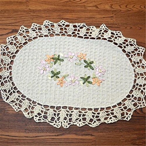 Jkclub Set of 2 Handmade Embroidery Doilies Round Doilies, 12-inch, 12*18 Inch, Beige