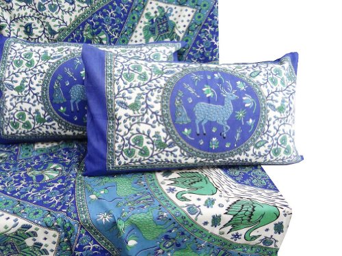 Blue 3pcs Set Bed Sheet Cotton Bed Cover Traditional Flat Sheet Bedspreads India New