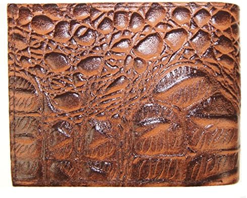 Improving Lifestyles Leather Men Bifold Croco Inspired Embossed Design on the Outside and Smooth Leather Inside with Fixed Flip up window id and 9 credit card holder slots with 2 Bill Currency section with one hidden zipper in Brown with a FREE Organza Gift Bag SUN 1203 CR BR