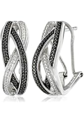 Sterling Silver Diamond Wave Omega Back Earrings