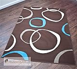 Chocolate Brown And Blue Modern Designer Rug - AVAILABLE IN 2 SIZES, 115x 160cm (4ft x 5ft 6)