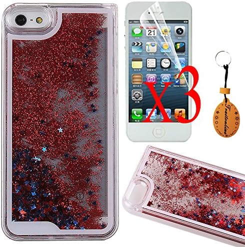 Red Creative Design iphone 5s case Smartbargain Transparent Plastic 3D Glitter Quicksand and Star Liquid Case for Apple Iphone 5 5S cover