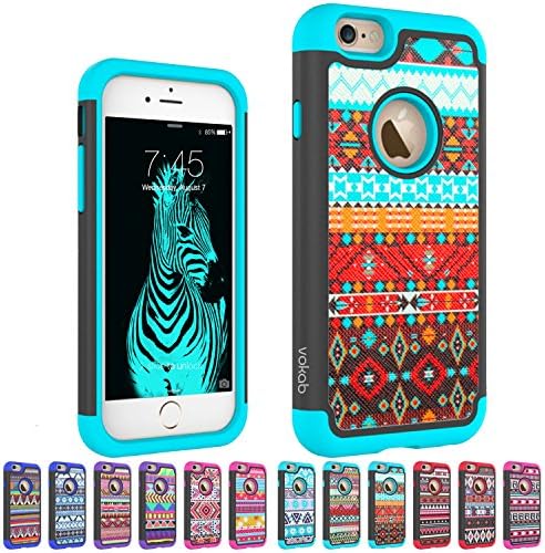 iPhone 6 &amp; iPhone 6s Defender Case by Vokab, Hybrid Tribal Design Dual Layer Protection Cover for Apple i Phone 6 and 6s (4.7) Lifetime Guarantee (Terrific Teal)
