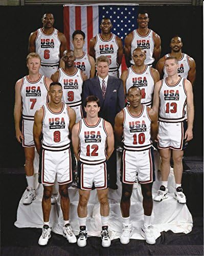 Basketball The Dream Team NBA's greatest players Magic Johnson, Larry Bird, Michael Jordan, Karl Malone, John Stockton, Charles Barkley, Scottie Pippen, Patrick Ewing, David Robinson, Clyde Drexler, Chris Mullin and one lucky collegian, Duke's Christian Laettner Photo Picture