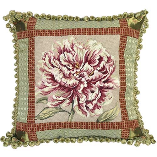 123 Creations C734.20x20 inch Peony Needlepoint Pillow - 100 Percent Wool 123 Creations C734.20x20 inch Peony Needlepoint Pillow - 100 Percent Wool