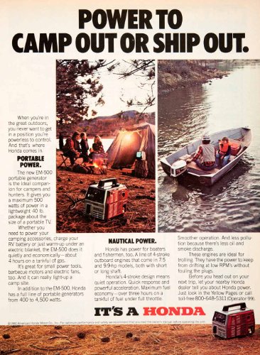 1980 Ad Honda Portable Generator Camping Boating Fishing Power Tools Light Heat - Original Print Ad promotion price 1980 Ad Honda Portable Generator Camping Boating Fishing Power Tools Light Heat - Original Print Ad promotion price