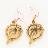 Miami Dolphins NFL Team Logo Gold Tone Dangle Earrings