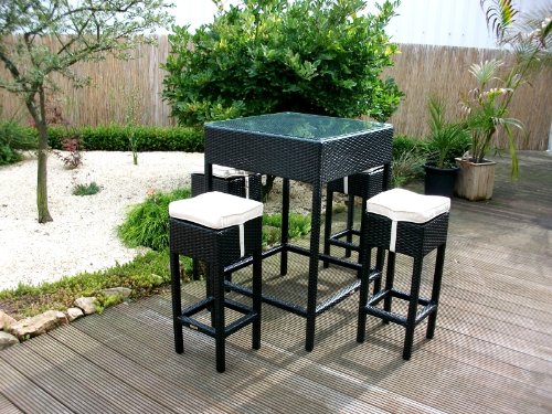 Barset Stehtisch + 4 Barhocker Geflecht Rattan Garten