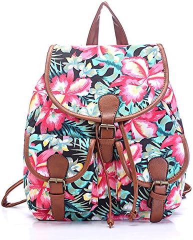 European Casual Fashion Flower Design Hiking Daypack Backpack For Teen Girls Student School Floral Printed Canvas Leather Shoulder Bag