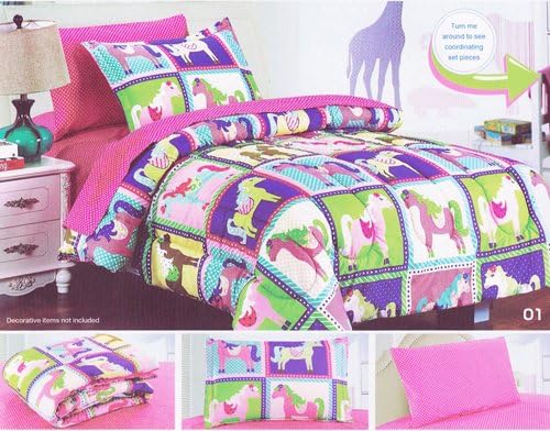 Big 7 Home Cartoon Cute Little Pony Design! For Kids 5pcs Twin Bedding Comforter Set /Quilt Pillow Sham Bed Sheet Set