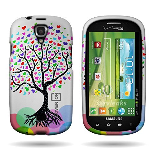 CoverON WHITE Hard Snap-On Cover Case with PINK BLUE LOVE TREE Design for SAMSUNG I415 GALAXY STRATOSPHERE 2 VERIZON With PRY- Triangle Case Removal Tool [WCA688]