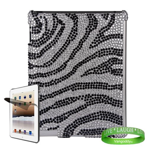 Bedazzled Diamond Zebra Cover Hard Case for all models of The New Apple iPad ( 3rd Generation, iPad3, wifi , + AT&T 3G , 16 GB , 32GB , MC707LL/A , MD328LL/A , MC705LL/A , MC706LL/A , MD329LL/A , MD368LL/A , ect.. ) + Pre Cut iPad 3 Screen Protector with Anti Glare + Live Laugh Love Vangoddy Wrist Band!!!