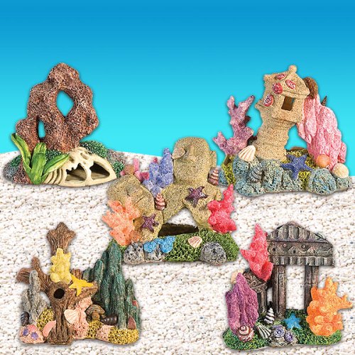 SET OF 5 AQUARIUM ORNAMENTS - Coral Caverns Tank Ornaments