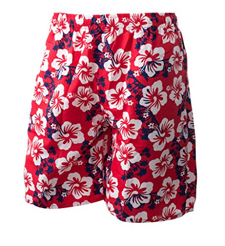 Fun Basics Mens Cool Design Lightweight Bathing Suit (RUNS SMALL)(NEW RED FLOWER) XL